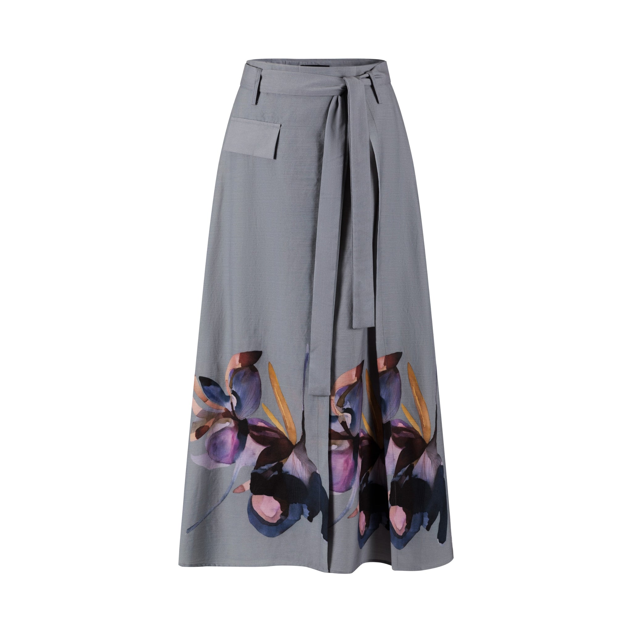 Grey Painted Flower Wrap Skirt