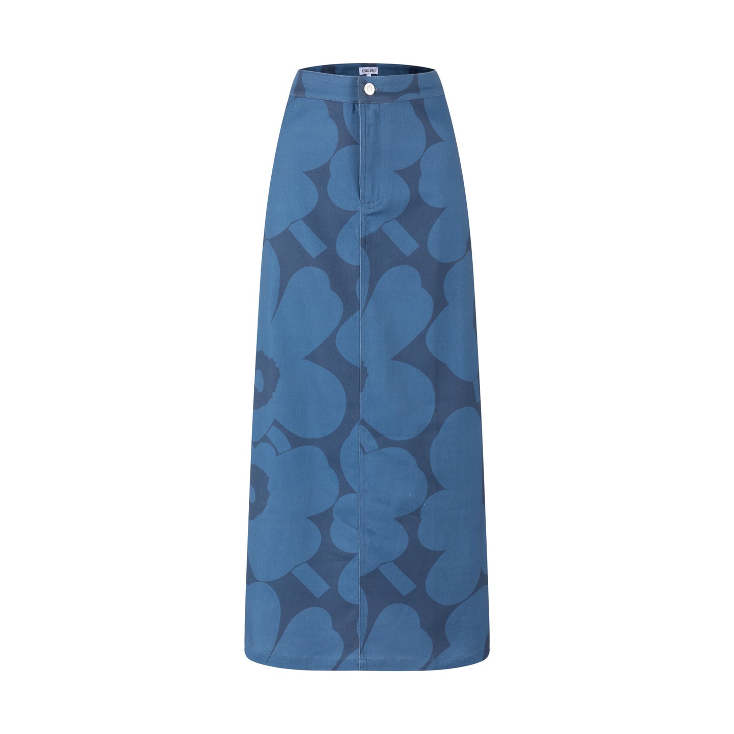 Navy Base Blue Flower Print Denim Skirt
