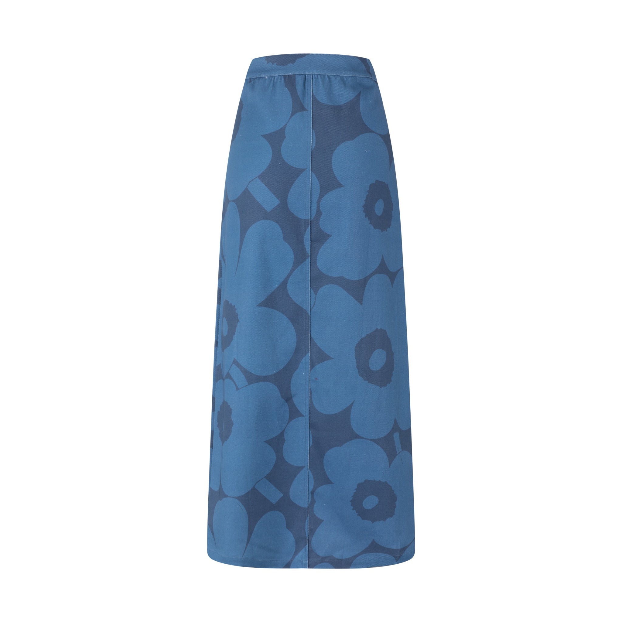 Navy Base Blue Flower Print Denim Skirt