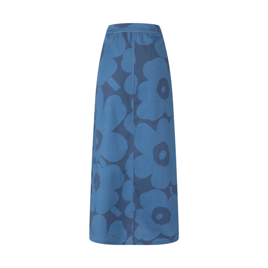 Navy Base Blue Flower Print Denim Skirt