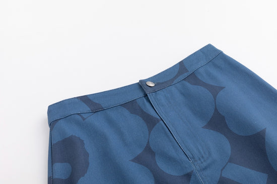 Navy Base Blue Flower Print Denim Skirt