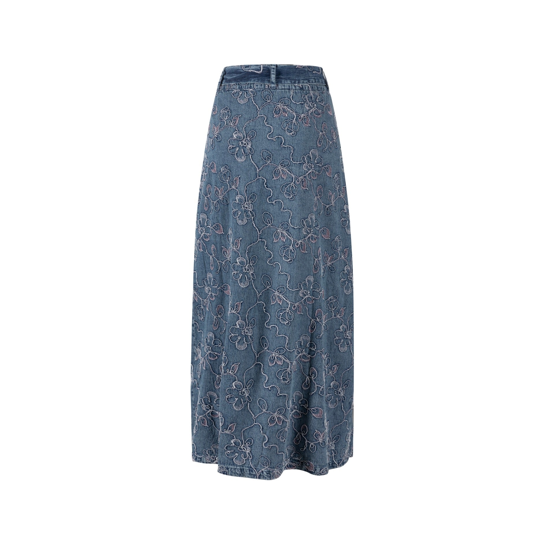 Abstract Embroidery Tie Waist Denim Skirt