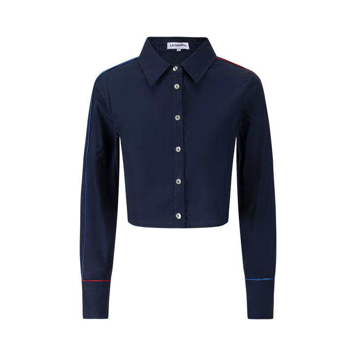 Red Seam Detail Shirt - Navy