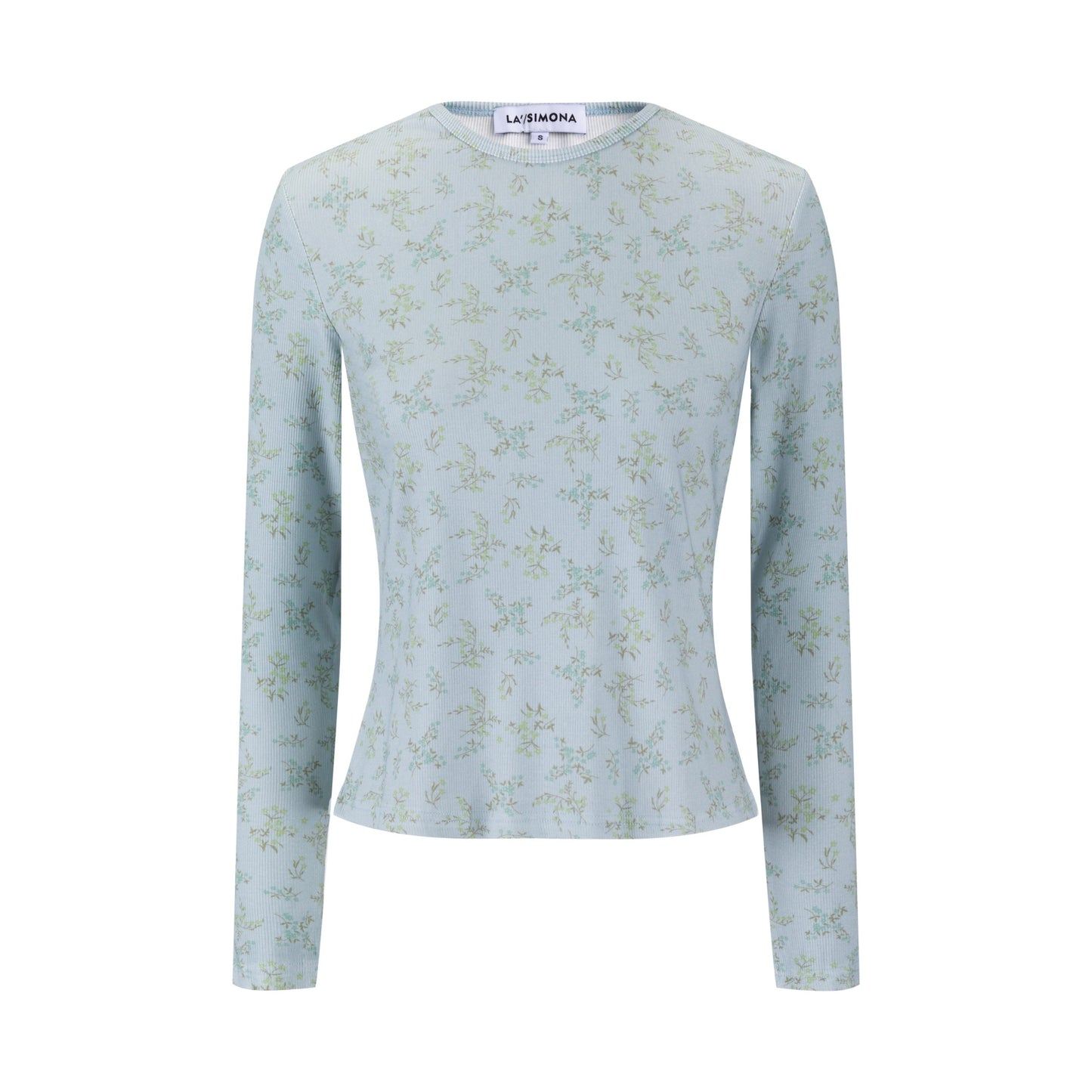 Light Blue Leaves Print Ivory Base Top