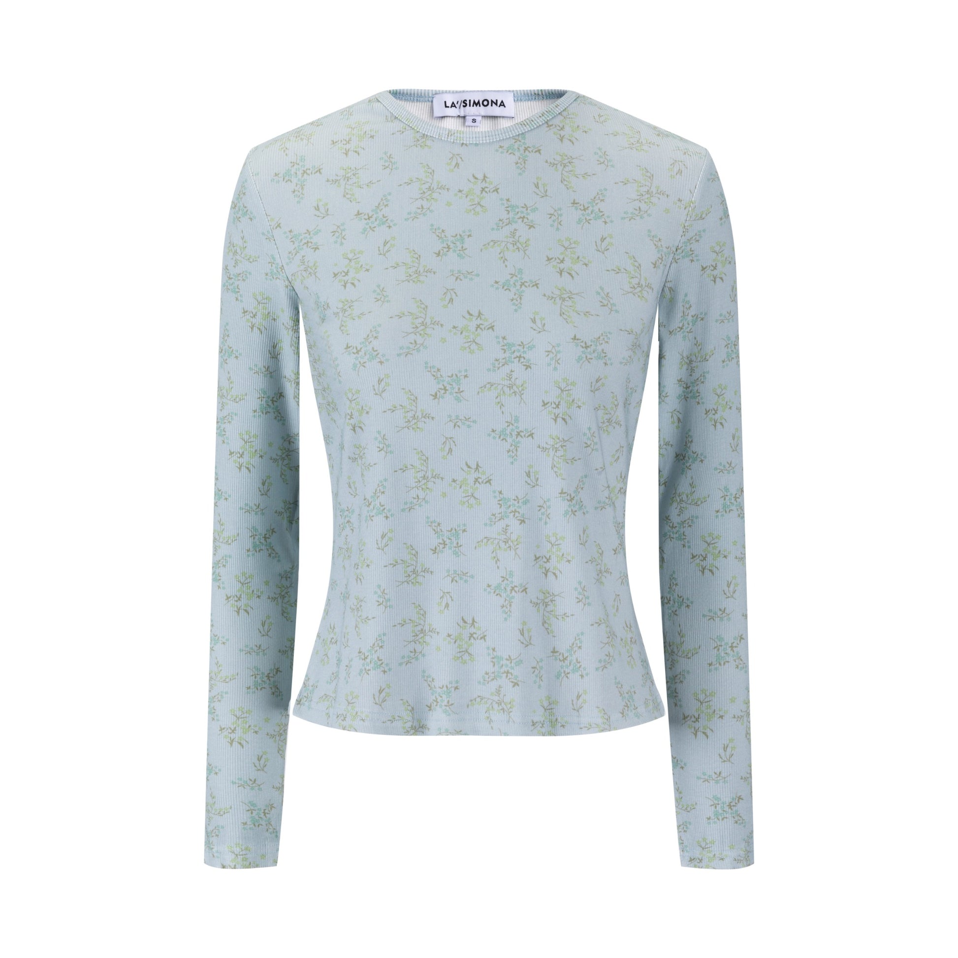 Light Blue Leaves Print Ivory Base Top