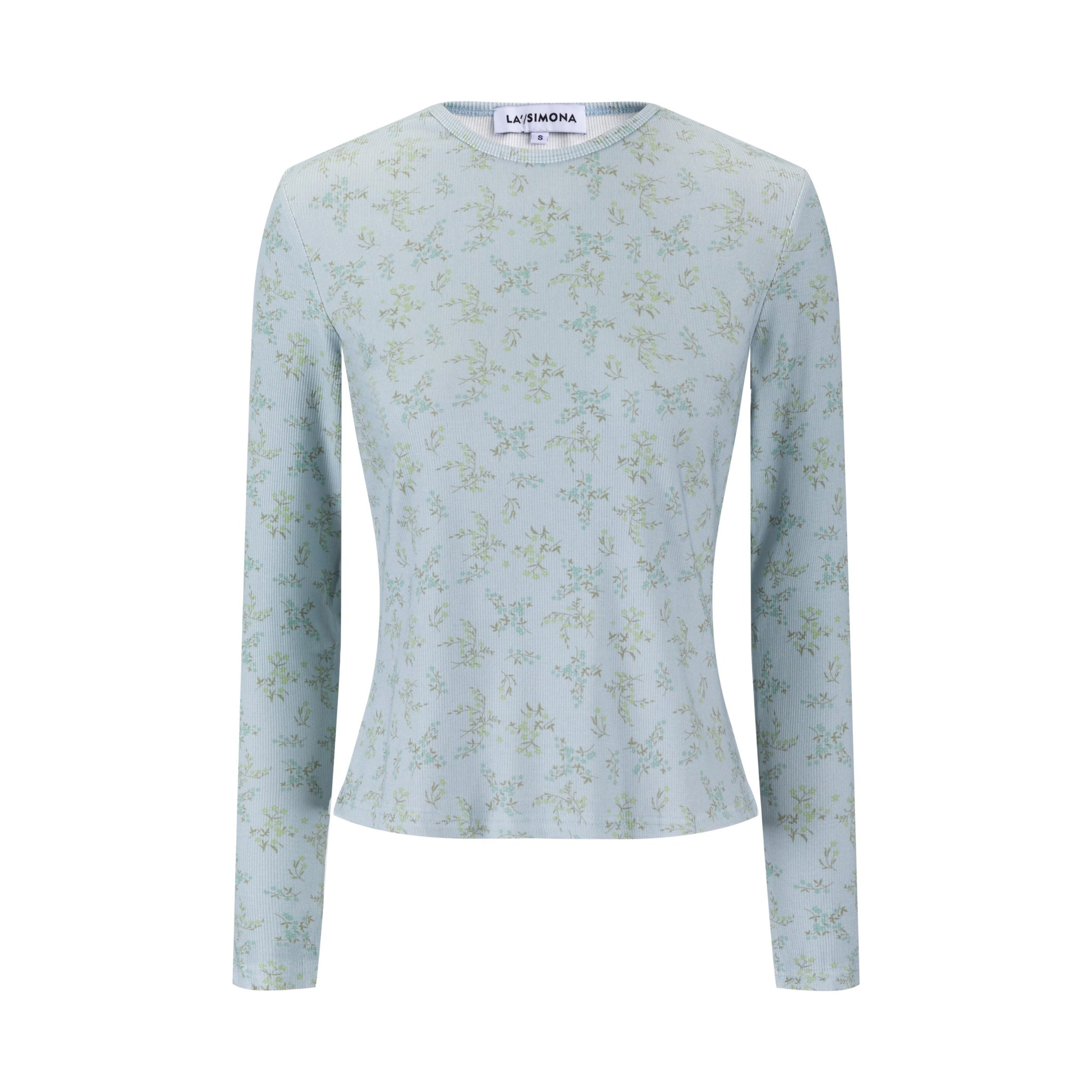 Light Blue Leaves Print Ivory Base Top