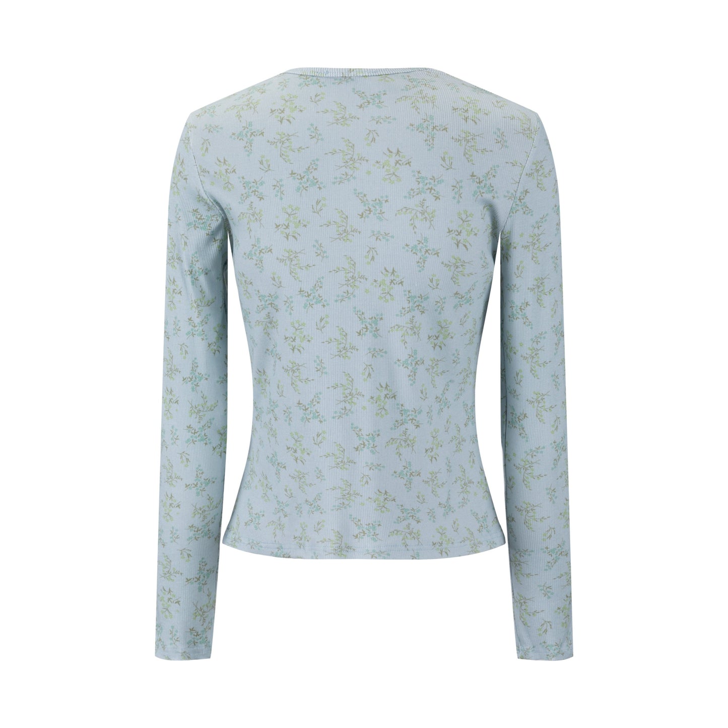 Light Blue Leaves Print Ivory Base Top