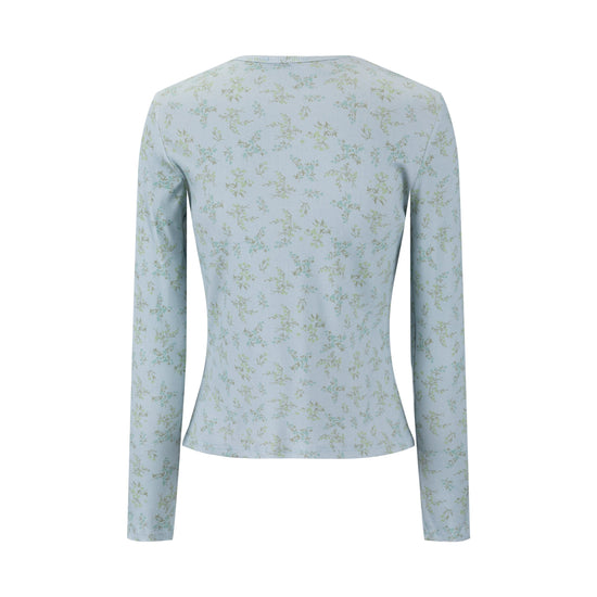 Light Blue Leaves Print Ivory Base Top