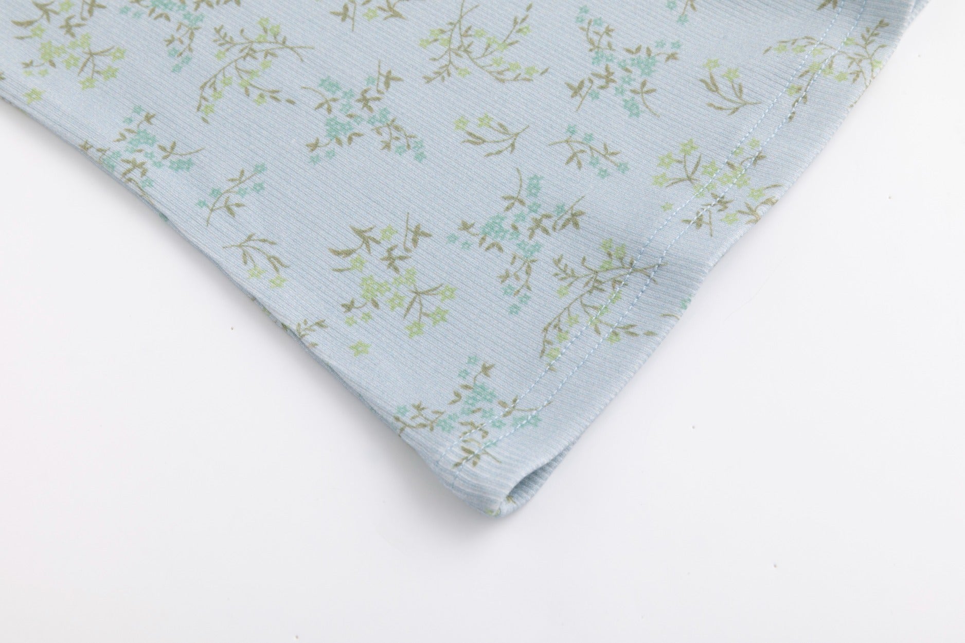 Light Blue Leaves Print Ivory Base Top