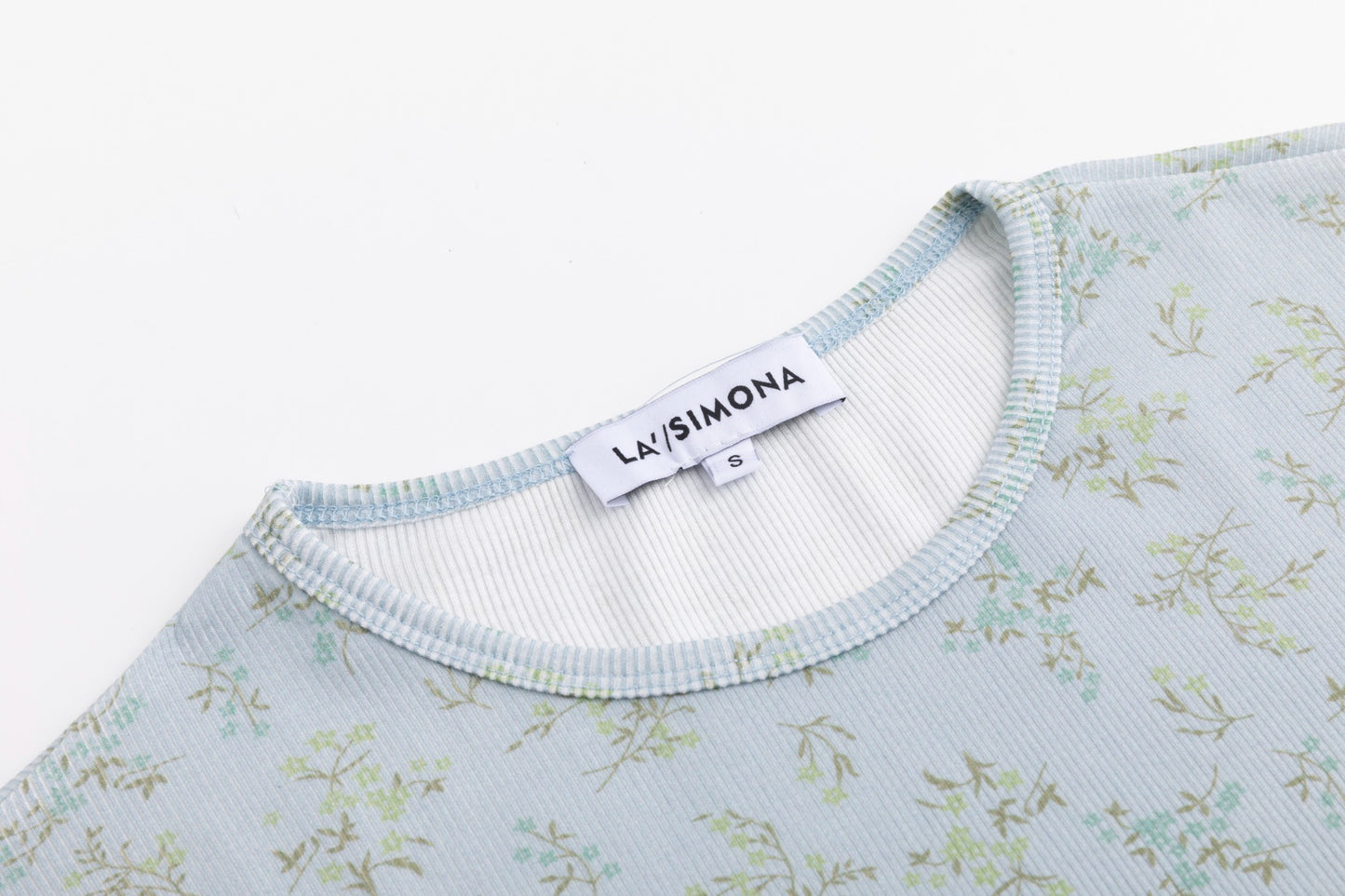 Light Blue Leaves Print Ivory Base Top