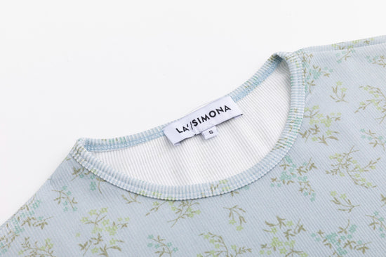 Light Blue Leaves Print Ivory Base Top