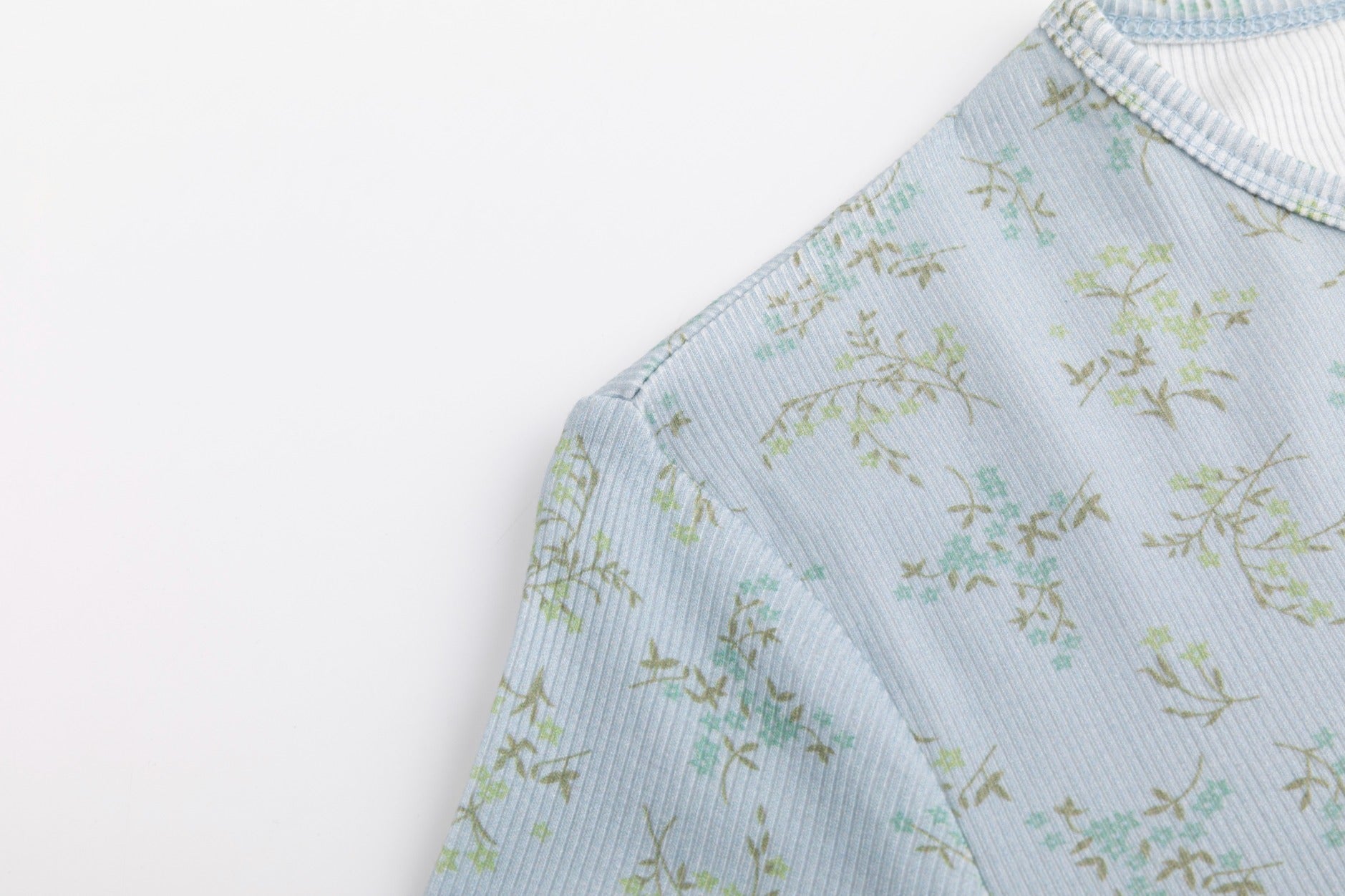 Light Blue Leaves Print Ivory Base Top