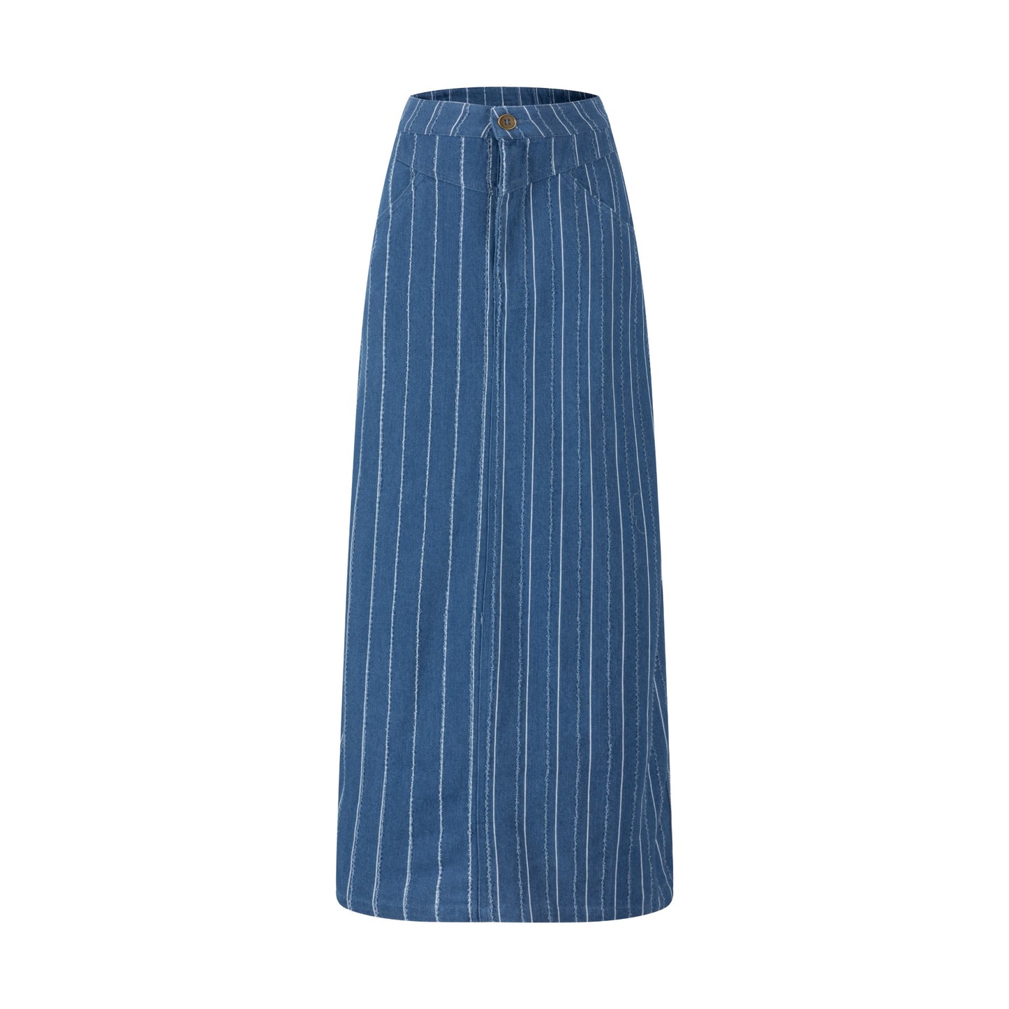 White And Ragged Stripes Denim Skirt