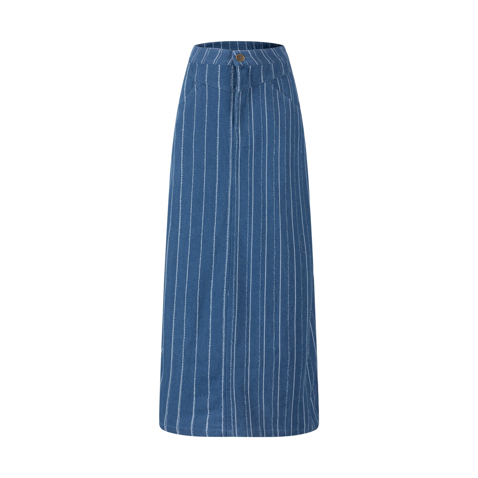 White And Ragged Stripes Denim Skirt