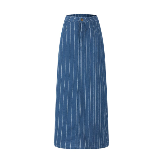 White And Ragged Stripes Denim Skirt