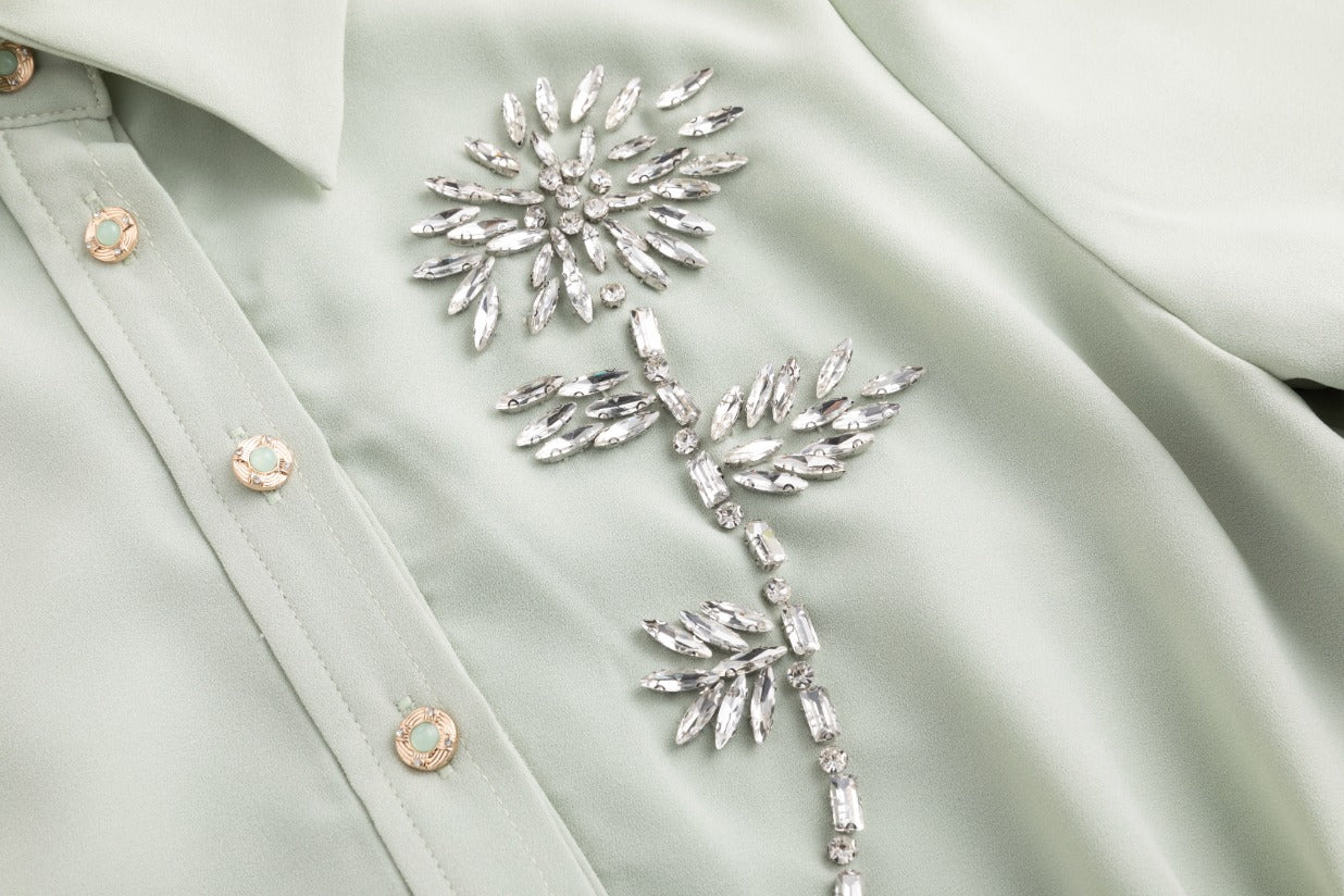 Pleated Shirt Top Diamond Flower Dress