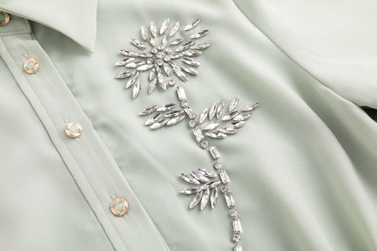 Pleated Shirt Top Diamond Flower Dress