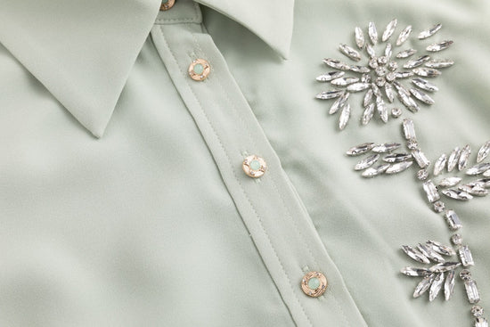 Pleated Shirt Top Diamond Flower Dress