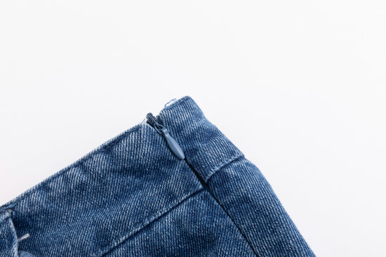 Blue Denim Skirt With Open Embroidery