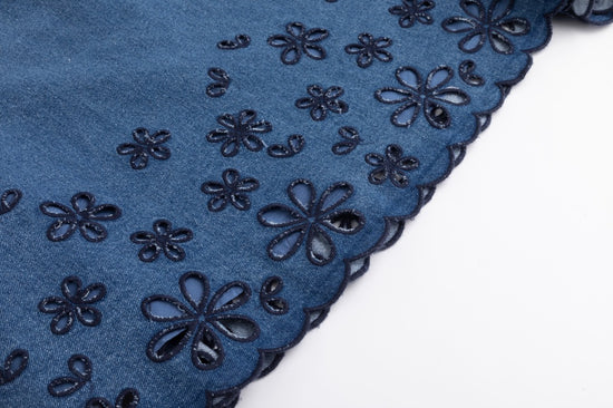 Blue Denim Skirt With Open Embroidery