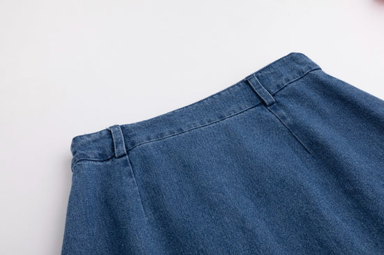 Blue Denim Skirt With Open Embroidery
