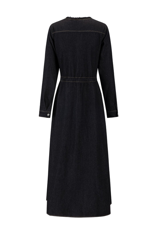 Ragged Edge Multi Pocket Denim Dress - Black