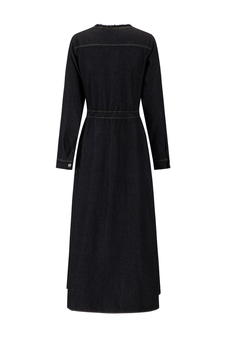 Ragged Edge Multi Pocket Denim Dress - Black