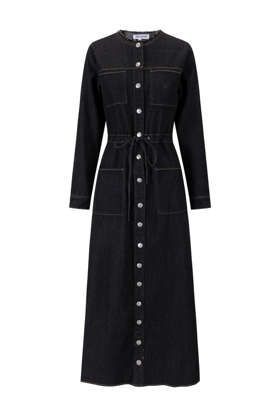 Ragged Edge Multi Pocket Denim Dress - Black