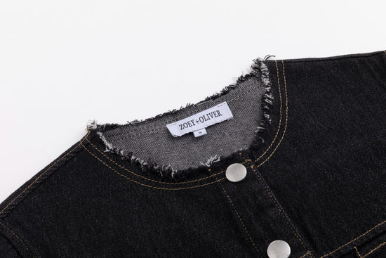 Ragged Edge Multi Pocket Denim Dress - Black