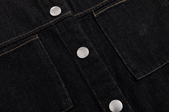 Ragged Edge Multi Pocket Denim Dress - Black