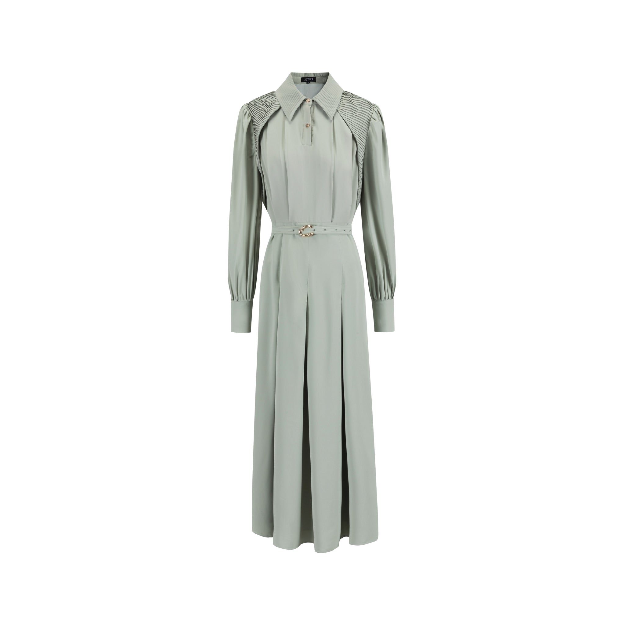 Pleated Dress With Details - Mint Green