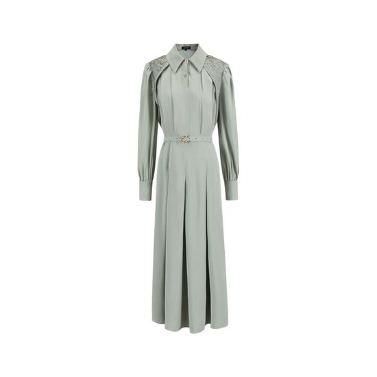 Pleated Dress With Details - Mint Green