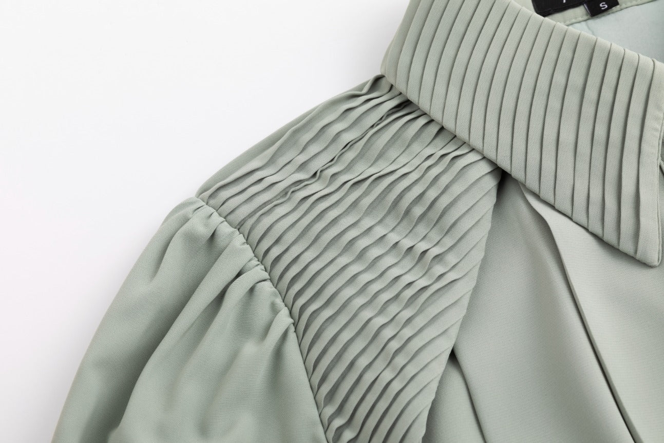 Pleated Dress With Details - Mint Green