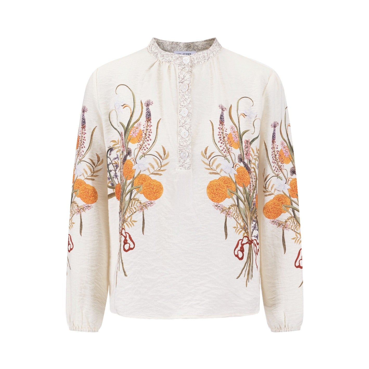 Ivory Blouse With Orange Floral Print
