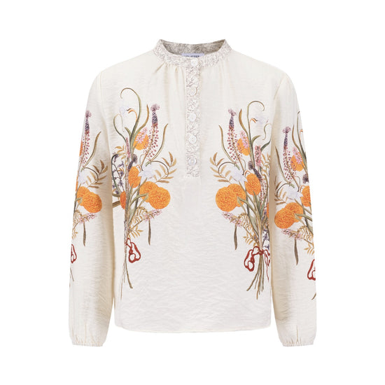 Ivory Blouse With Orange Floral Print