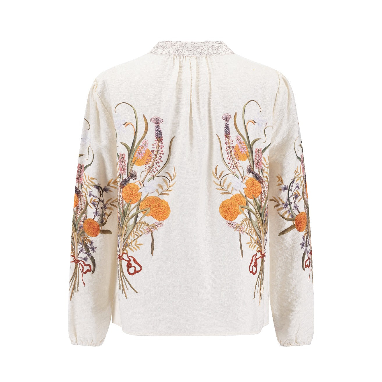 Ivory Blouse With Orange Floral Print