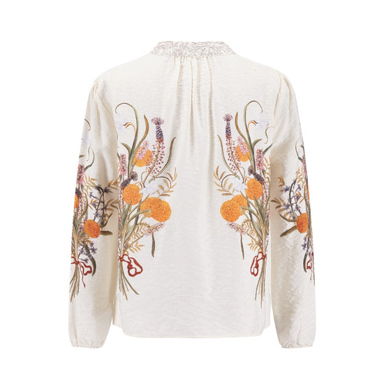Ivory Blouse With Orange Floral Print