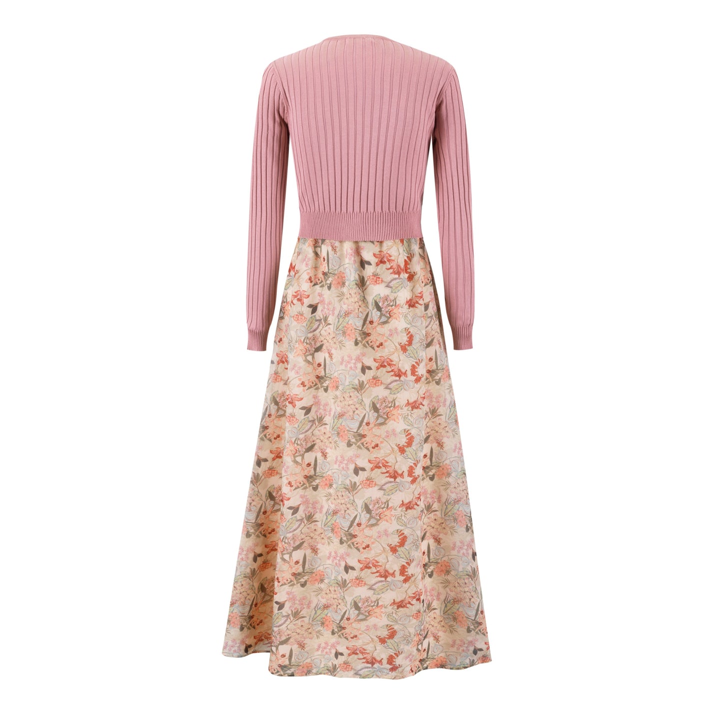 Pink Floral Dress With Knit Cardigan