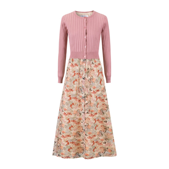 Pink Floral Dress With Knit Cardigan