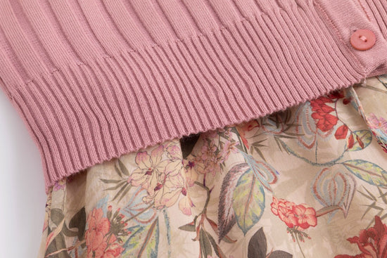 Pink Floral Dress With Knit Cardigan