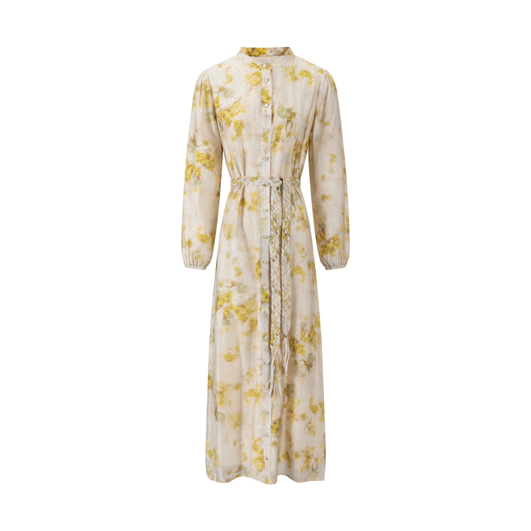 Cream Dress With Floral Print - Yellow