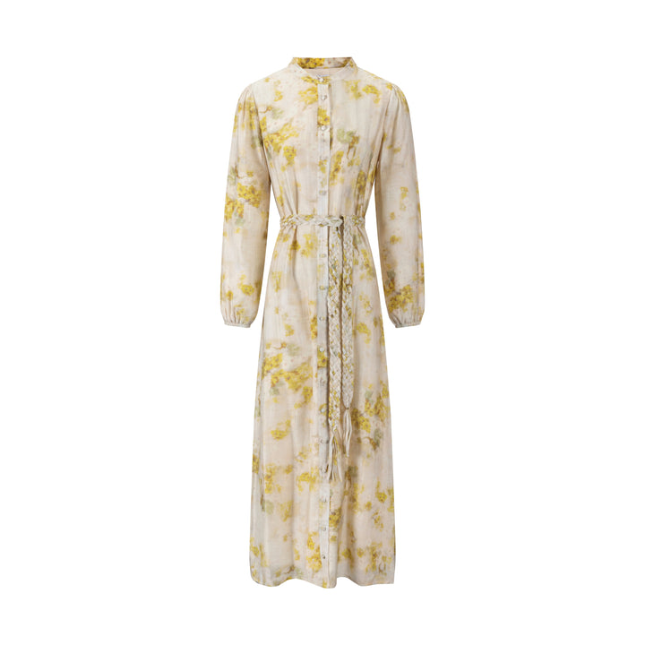 Cream Dress With Floral Print - Yellow