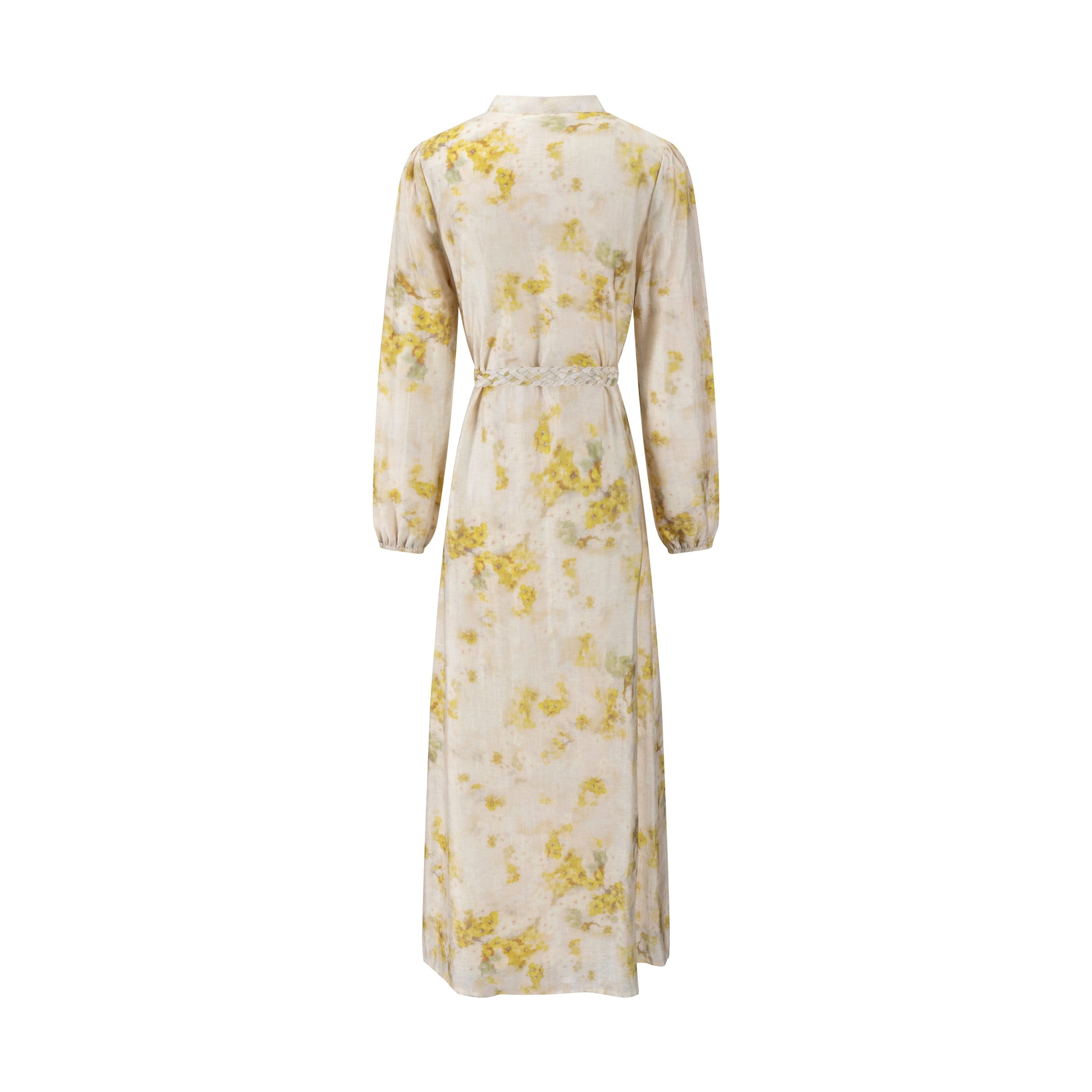 Cream Dress With Floral Print - Yellow