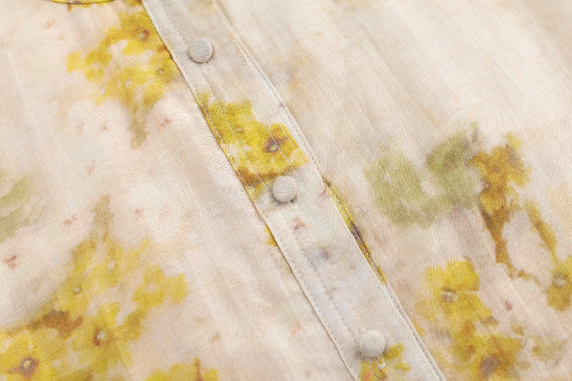 Cream Dress With Floral Print - Yellow