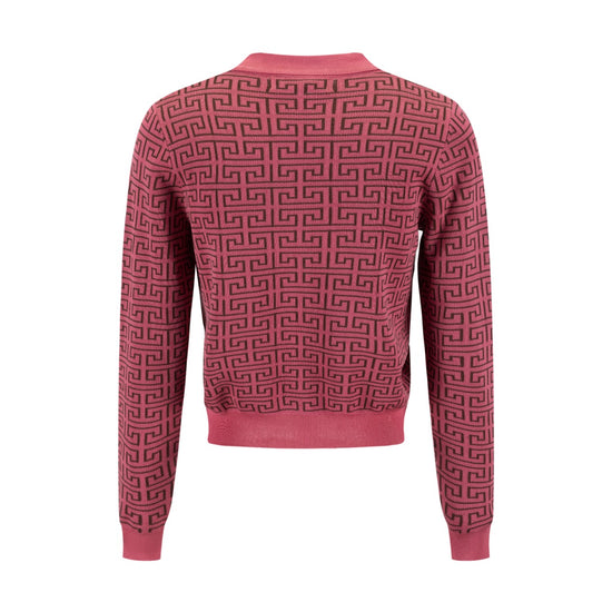 Pink Knit Logo Print Sweater With Collar