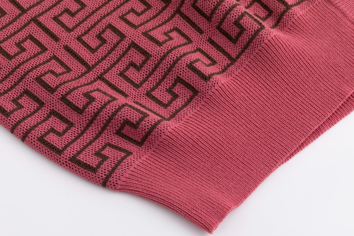 Pink Knit Logo Print Sweater With Collar