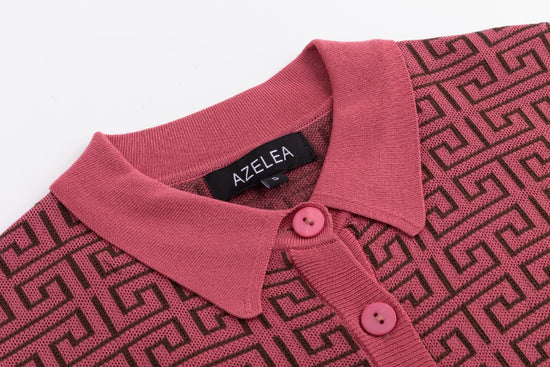 Pink Knit Logo Print Sweater With Collar