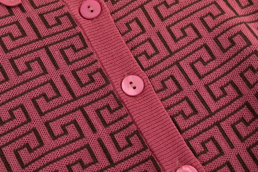 Pink Knit Logo Print Sweater With Collar