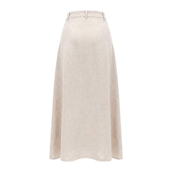 Beige Pleated Linen Skirt