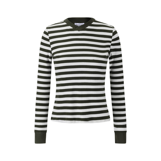Striped V-Neck Top - Green